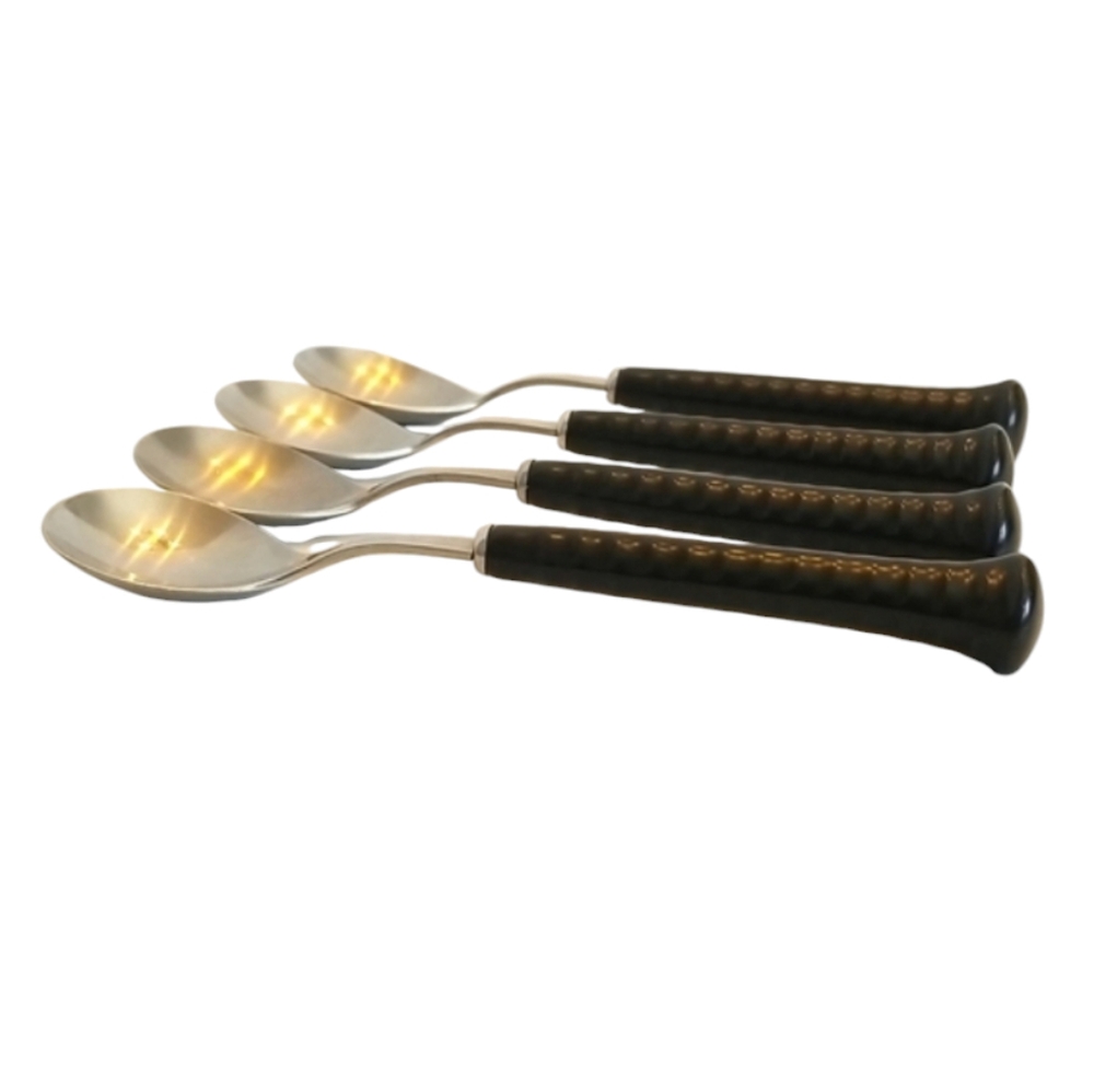MCM RARE Vtg Noritake Large Stainless Steel Decision Primastone 4 Black Spoons